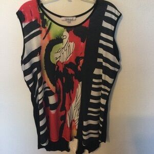 Variations Multicolored Key Hole Short Sleeve Chic Top Blouse Size XXL